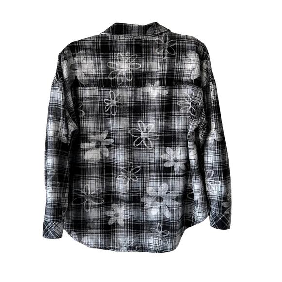 Justice Girls Black White Flower Print Flannel Top XL‎ Plus - Picture 2 of 8